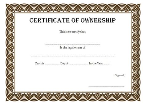 certificate of ownership template word